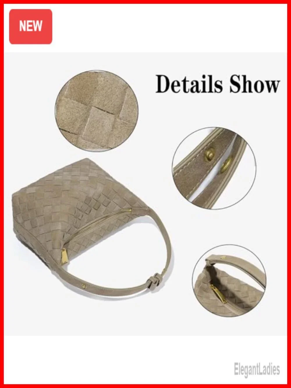 Hand Woven Suede Leather Hobo Shoulder Bag Tote Top-Handle